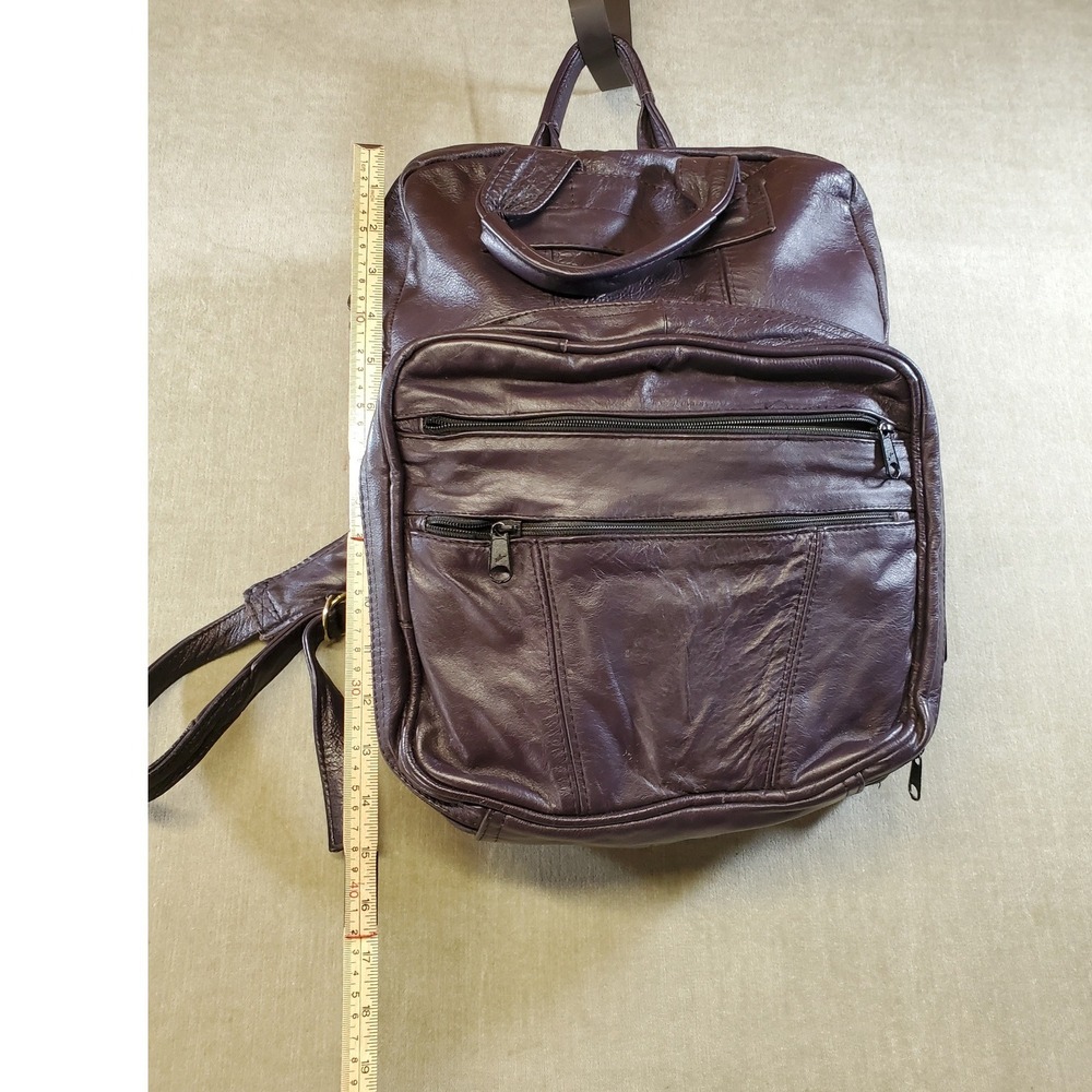 Vintage Plum Purple Soft Leather Backpack Multi Pocket Talon Zipper Bag - Picture 6 of 9